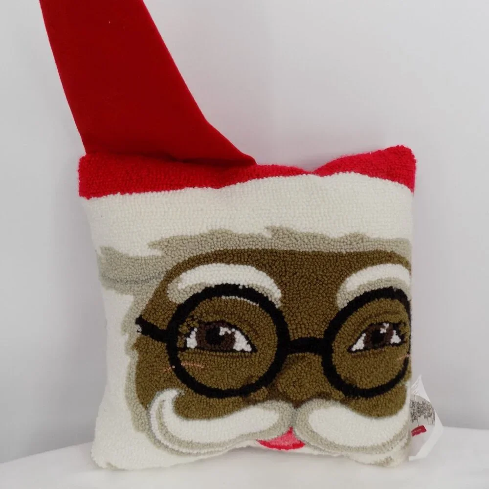 African American Santa Face Pillow Glasses Red Hat Ashland 16 x 16 Christmas New